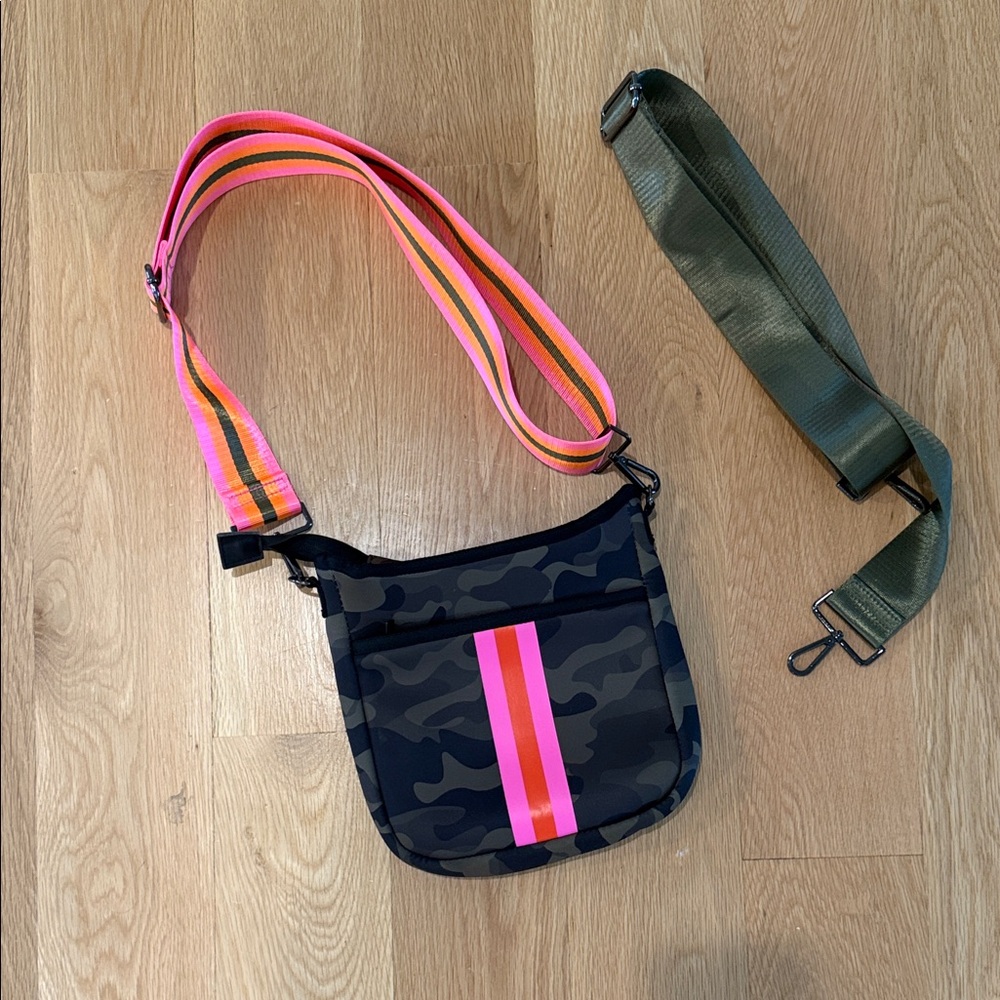 Haute Shore Purse - Camouflage Crossbody Bag with Pink Stripe